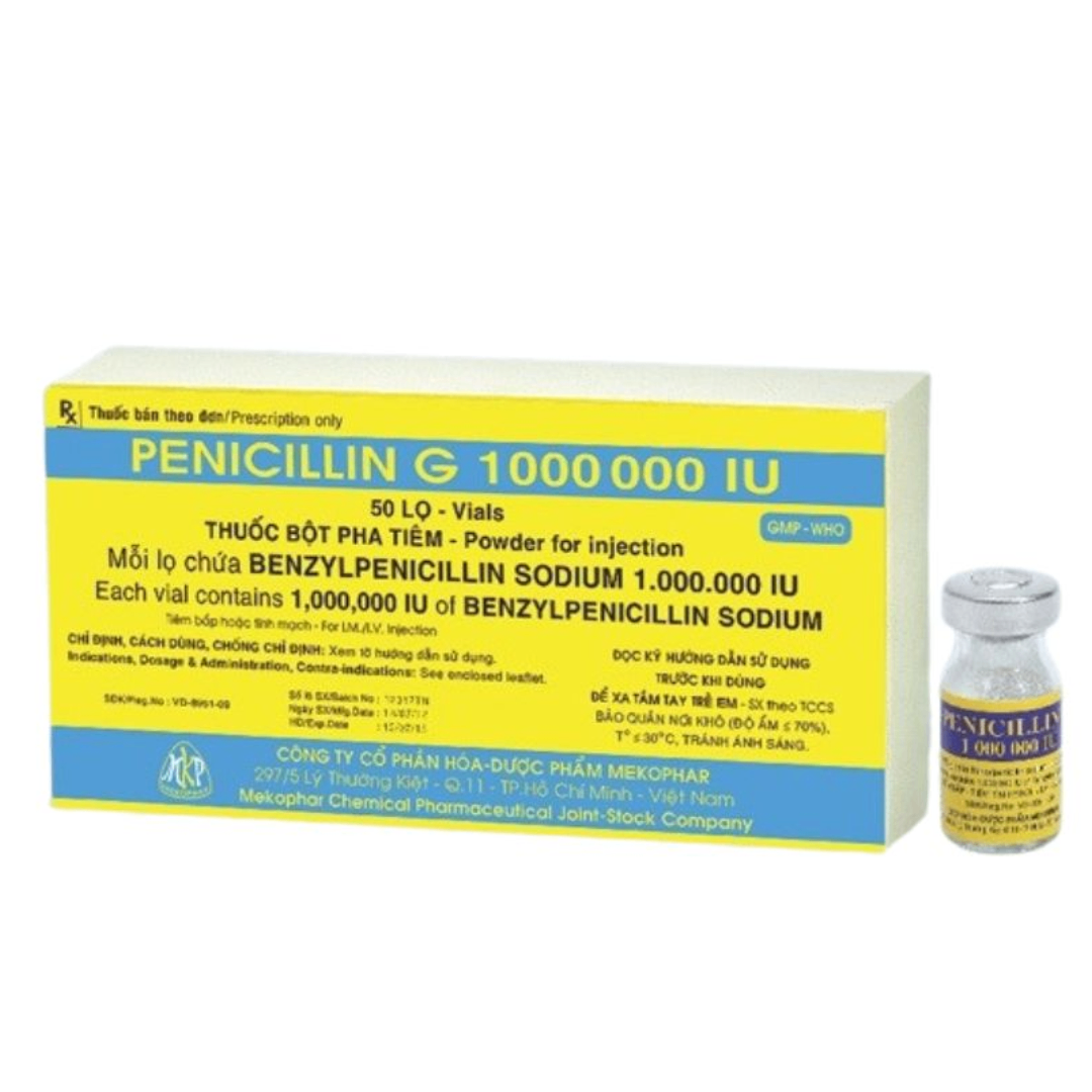 1438. Penicillin G 1.000.000Iu - (Benzylpenicilin natri 1000000IU) - [Thùng 15 Hộp; Hộp 50 Lọ] Mekophar - Việt Nam