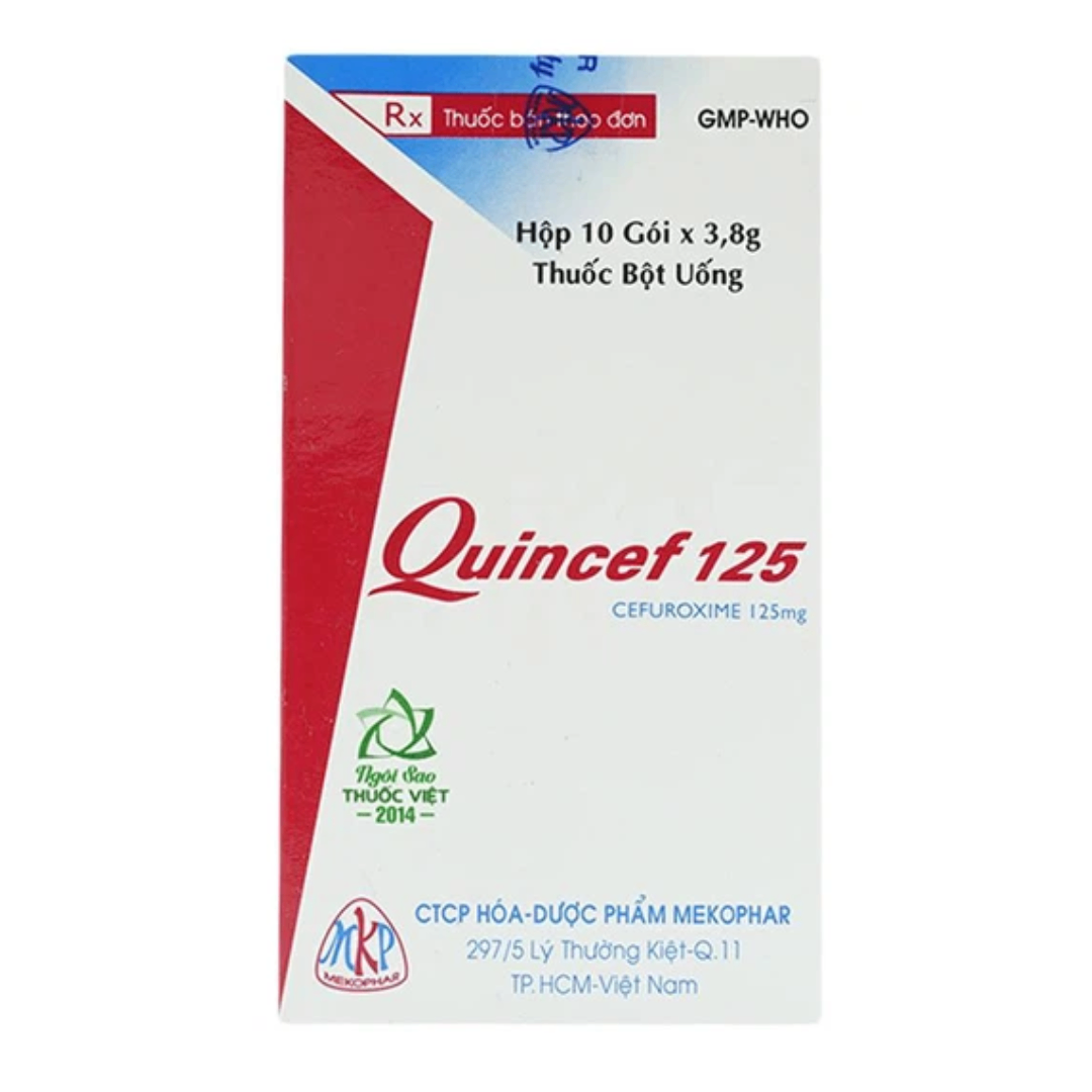 1440. Quincef 125 - (Cefuroxim 125mg) - [Thùng 100 Hộp; Hộp 10 Gói; Gói 3.8 G] Mekophar - Việt Nam