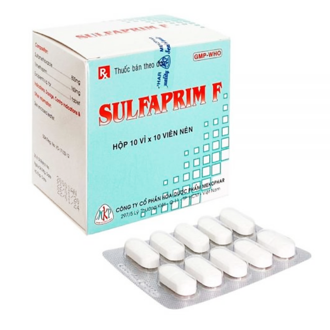 1445. Sulfaprim F - (Sulfamethoxazol 800mg + Trimethoprim 160mg) - [Thùng 57 hộp; hộp 10 vỉ; vỉ 10 viên] Mekophar - Việt Nam