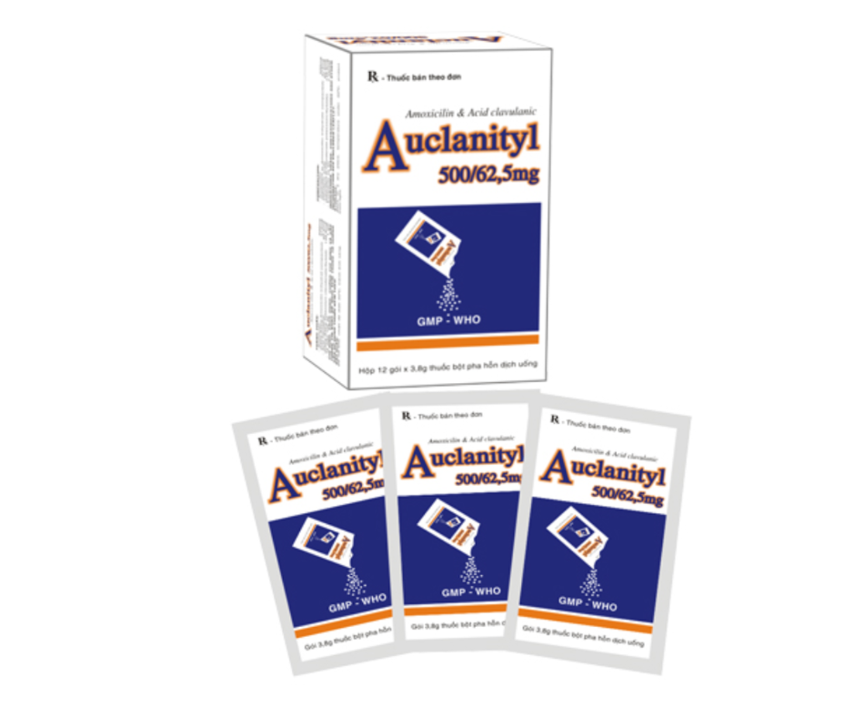 1454. Auclanityl 500/62,5Mg - (Amoxicilin 500mg + Acid clavulanic 62.5mg) - [Thùng 192 hộp; hộp 12 gói; gói 3.8 g] Tipharco - Việt Nam