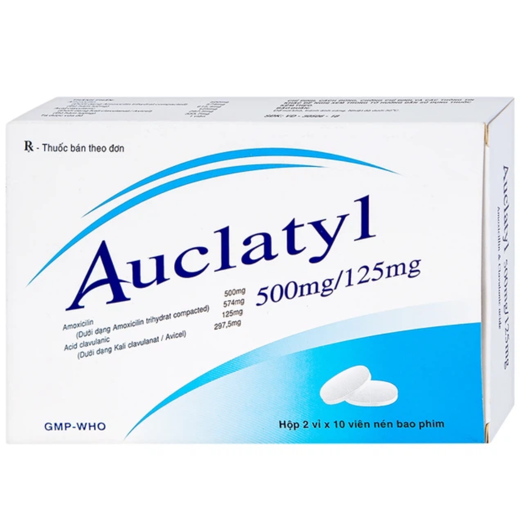 1455. Auclatyl 500/125Mg - (Amoxicilin 500mg + Acid clavulanic 125mg) - [Thùng 80 Hộp; Hộp 2 Vỉ; Vỉ 10 Viên] Tipharco - Việt Nam