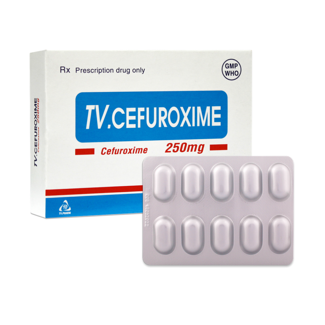 1473. Tv-Cefuroxime 250Mg V/10,H/20 - (Cefuroxim 250mg) - [Thùng 92 hộp; hộp 2 vỉ; vỉ 10 viên] Trà Vinh - Việt Nam