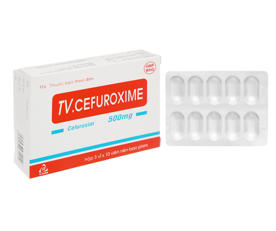 1474. Tv-Cefuroxime 500Mg V/10,H/30 - (Cefuroxim 500mg) - [Thùng 92 Hộp; Hộp 3 Vỉ; Vỉ 10 Viên] Trà Vinh - Việt Nam