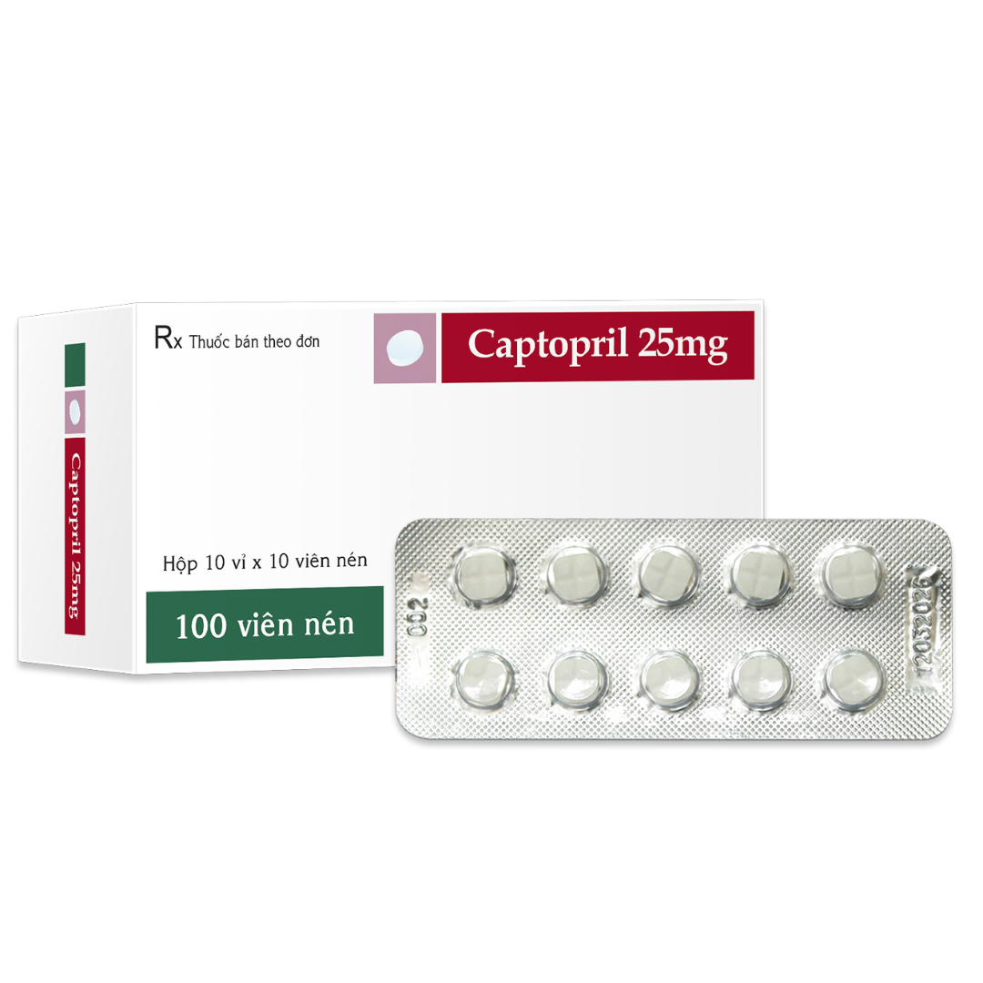 1507. Captopril 25Mg V/10,H/100 - (Captopril 25mg) - [Thùng 120 hộp; hộp 10 vỉ; vỉ 10 viên] Trà Vinh - Việt Nam