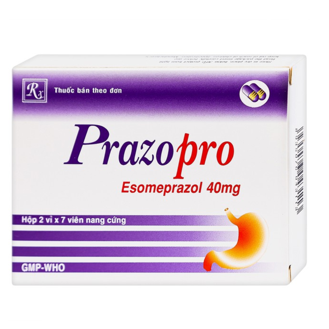1530. Prazopro 40Mg - (Esomeprazol (dạng vi hạt bao tan trong ruột chứa 8,5% (kl/kl) Esomeprazol magnesium dihydrat) 40mg) - [Thùng 122 Hộp; Hộp 2 Vỉ; Vỉ 7 Viên] Trà Vinh - Việt Nam
