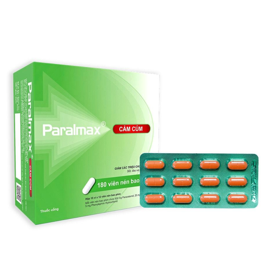 1583. Paralmax Cảm Cúm - (Paracetamol 500mg + Cafein Phenylephrin Hydroclorid 25mg) - [Thùng 36 Hộp; Hộp 15 Vỉ; Vỉ 12 Viên] Bostonpharma - Việt Nam