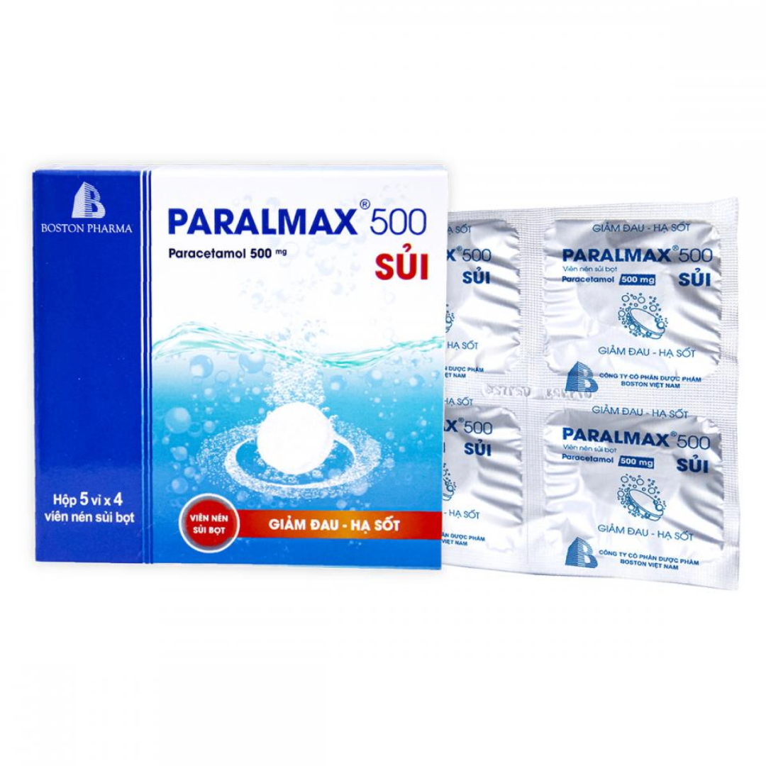 1596. Paralmax 500 Sủi - (Paracetamol 500mg) - [Thùng 60 hộp; hộp 5 vỉ; vỉ 4 viên] Bostonpharma - Việt Nam