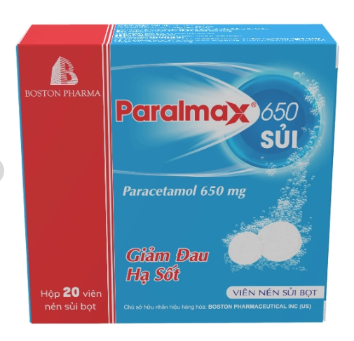 1597. Paralmax 650 Sủi - (Paracetamol 650mg) - [Thùng 60 hộp; hộp 5 vỉ; vỉ 4 viên] Bostonpharma - Việt Nam