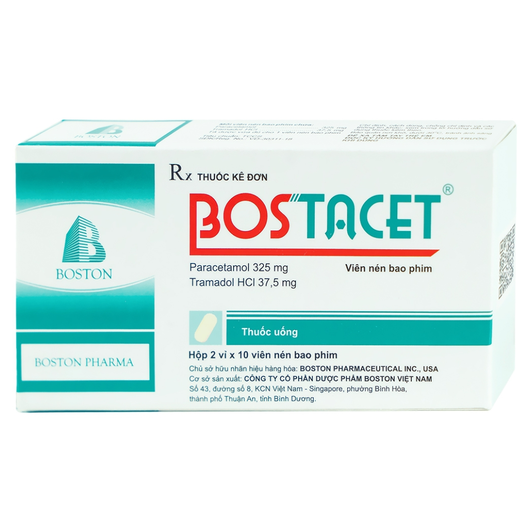 1710. Bostacet - (Paracetamol 325mg + Tramadol HCl 37.5mg) - [Thùng 285 Hộp; Hộp 2 Vỉ; Vỉ 10 Viên] Bostonpharma - Việt Nam