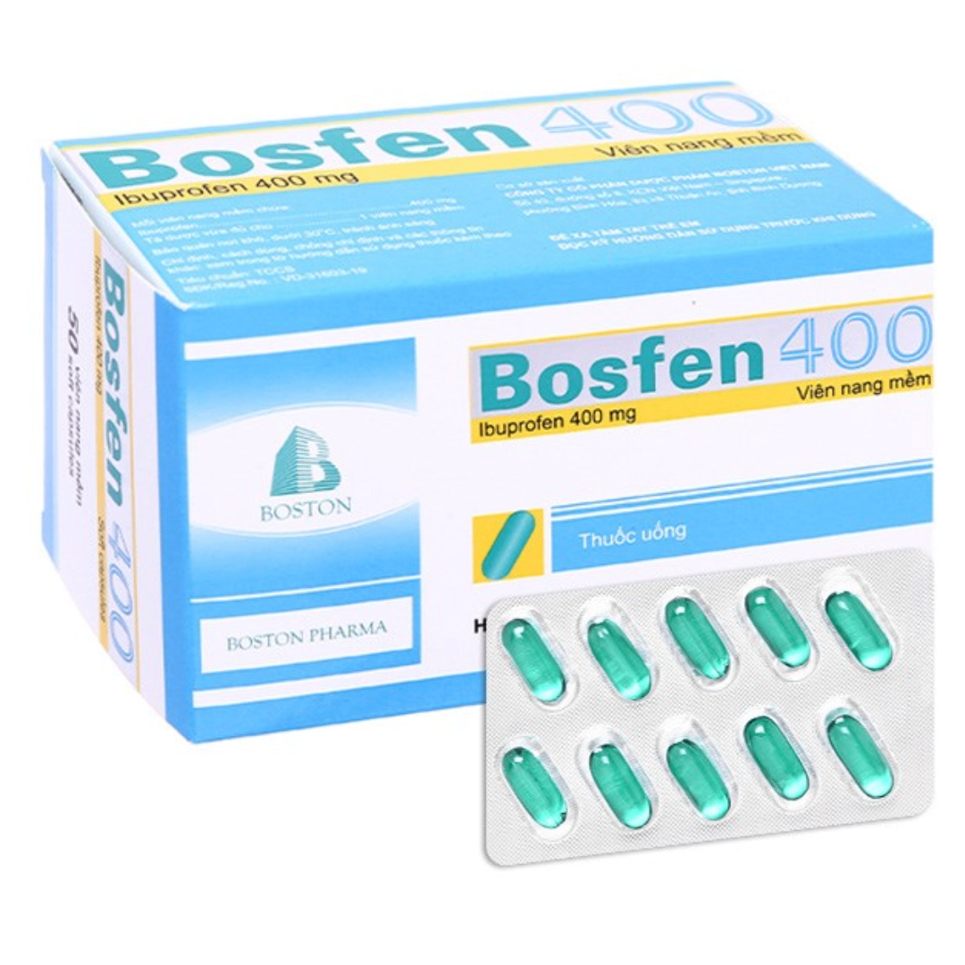 1603. Bosfen 400 - (Ibuprofen 400mg) - [Thùng 60 Hộp; Hộp 5 Vỉ; Vỉ 10 Viên] Bostonpharma - Việt Nam