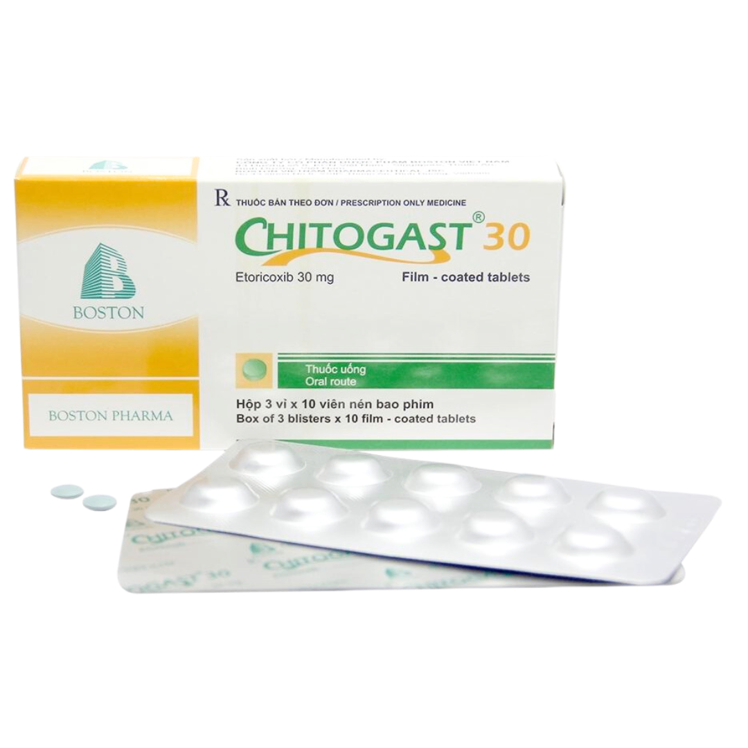 1605. Chitogast 30 - (Etoricoxib 30mg) - [Thùng 150 Hộp; Hộp 3 Vỉ; Vỉ 10 Viên] Bostonpharma - Việt Nam