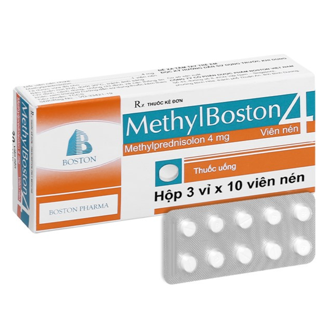 1638. Methylboston 4 - (Methylprednisolon 4mg) - [Thùng 528 hộp; hộp 3 vỉ; vỉ 10 viên] Bostonpharma - Việt Nam