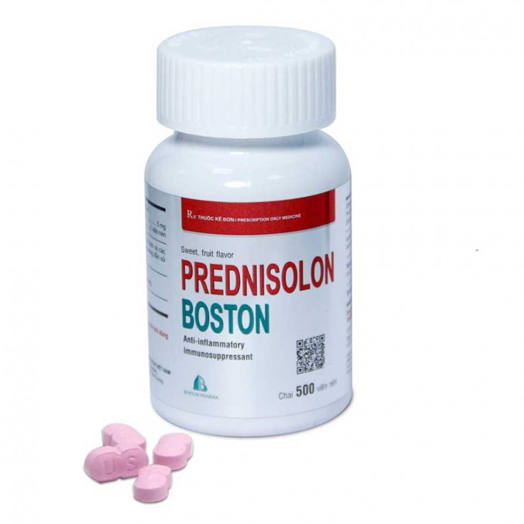 1643. Prednisolon Boston (mùi dâu) - (Prednisolon 5mg) - [Thùng 120 Chai; Chai 500 Viên] Bostonpharma - Việt Nam