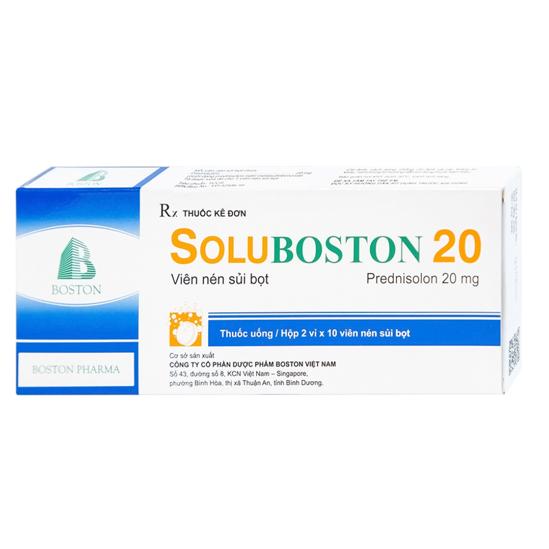 1714. Soluboston 20 - (Prednisolon 20mg) - [Thùng 90 Hộp; Hộp 2 Vỉ; Vỉ 10 Viên] Bostonpharma - Việt Nam