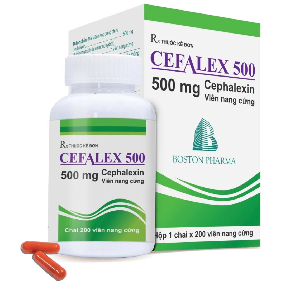 1669. Cefalex 500 - (Cefalexin 500mg) - [Thùng 30 Hộp; Hộp 1 Chai; Chai 200 Viên] Bostonpharma - Việt Nam