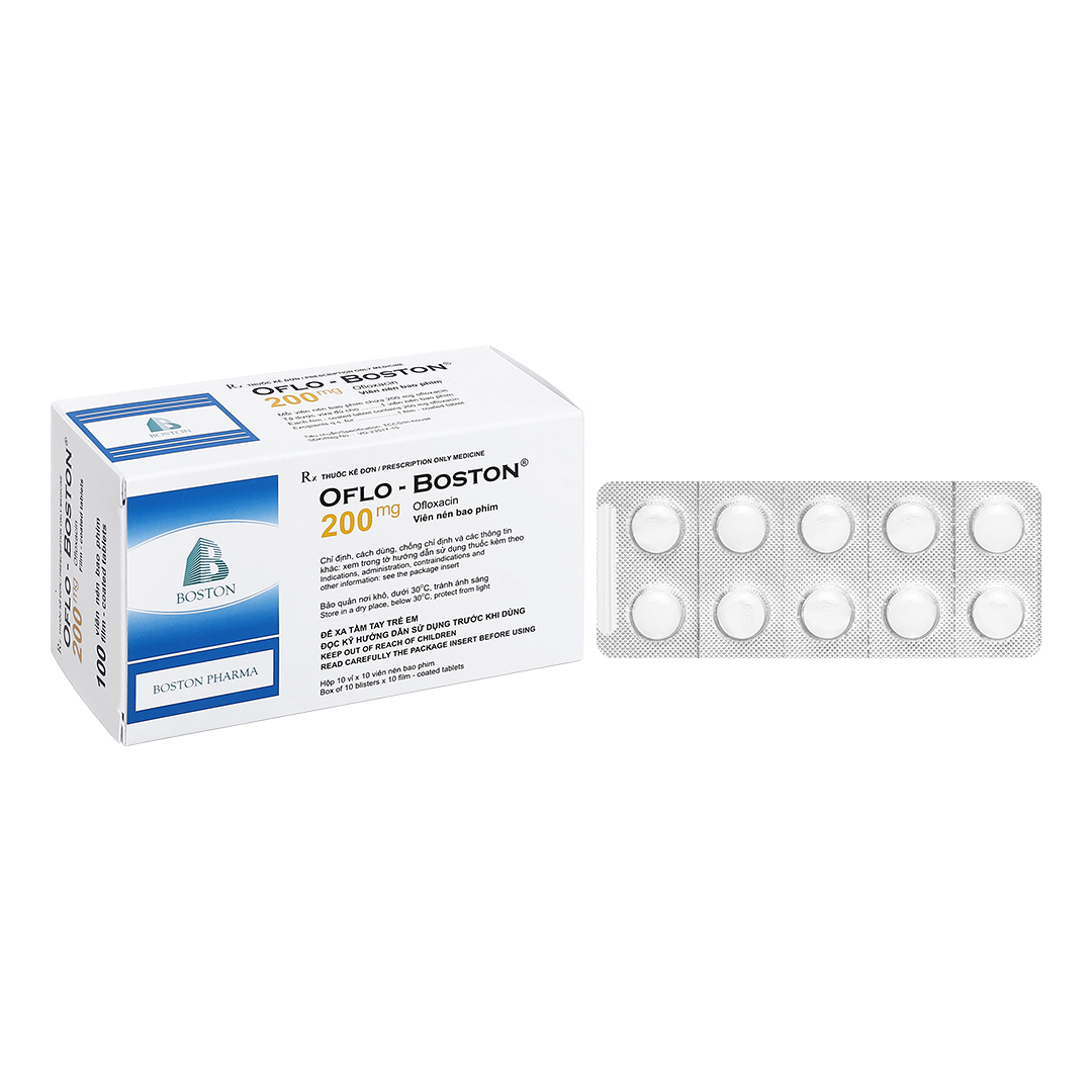 1716. Oflo-Boston - (Ofloxacin 200mg) - [Thùng 60 Hộp; Hộp 10 Vỉ; Vỉ 10 Viên] Bostonpharma - Việt Nam