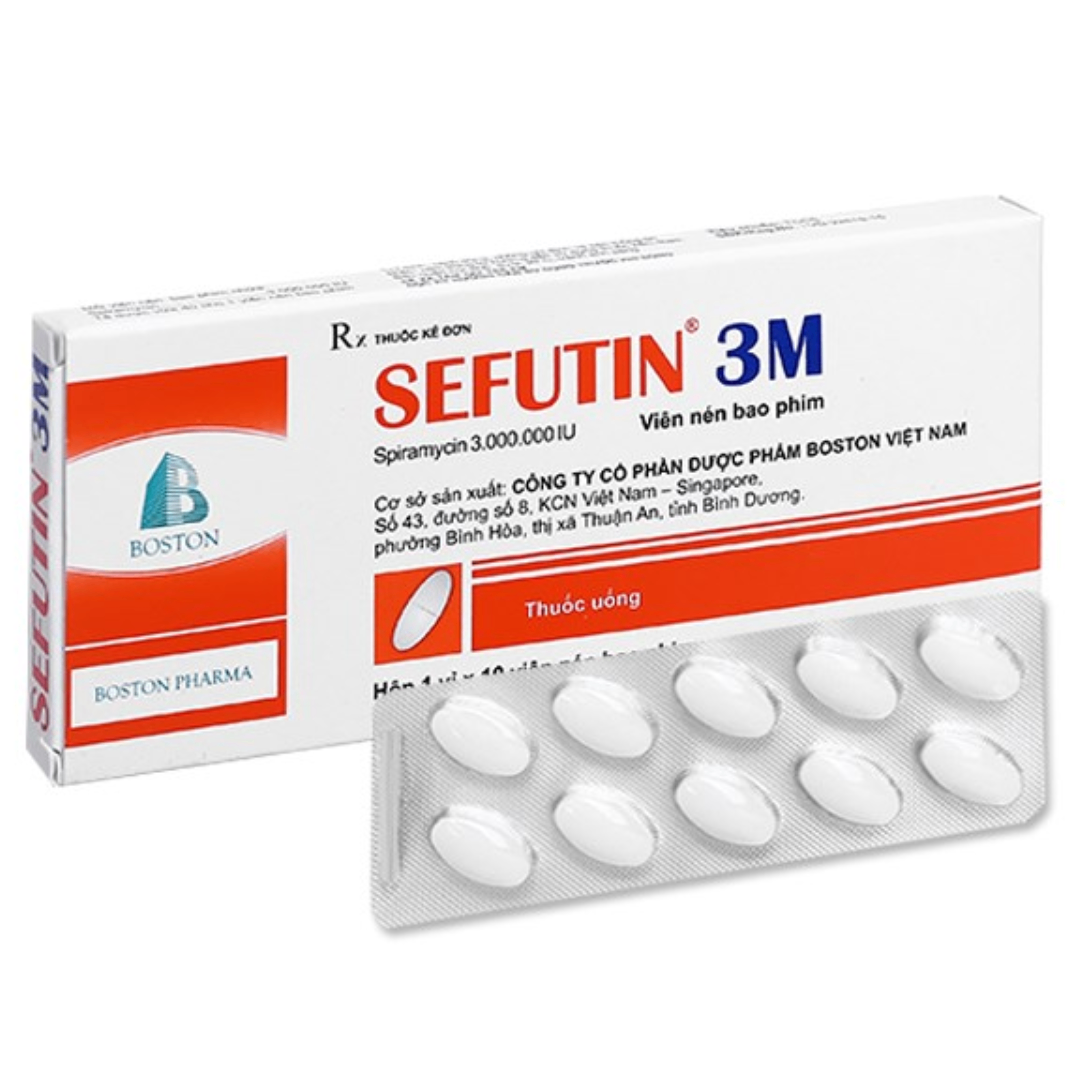 1719. Sefutin 3M - (Spiramycin 000.000IU) - [Thùng 224 Hộp; Hộp 1 Vỉ; Vỉ 10 Viên] Bostonpharma - Việt Nam