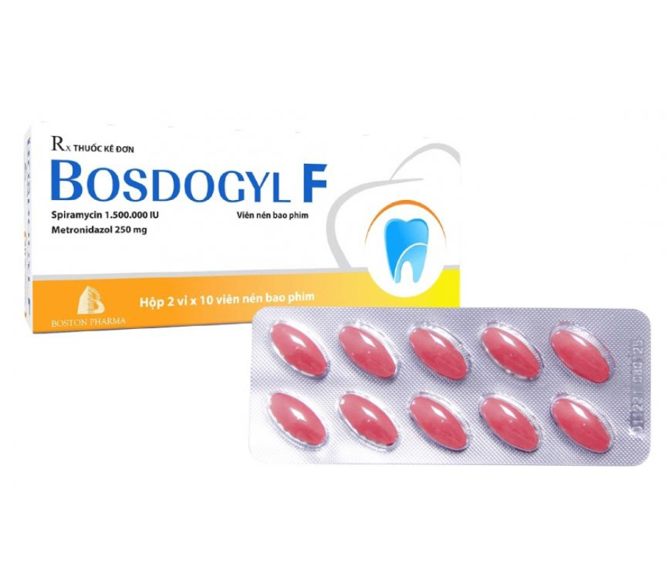 1721. Bosdogyl F - (Spiramycin 500.000IU + Metronidazol 250mg) - [Thùng 162 hộp; hộp 2 vỉ; vỉ 10 viên] Bostonpharma - Việt Nam