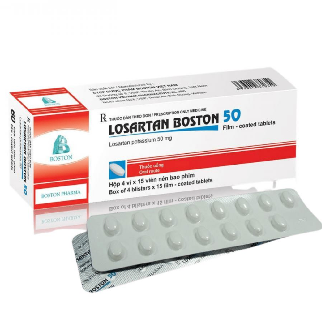 1653. Losartan Boston 50 - (Losartan Kali 50mg) - [Thùng 160 Hộp; Hộp 4 Vỉ; Vỉ 15 Viên] Bostonpharma - Việt Nam