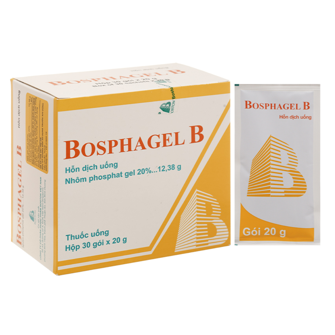 1619. Bosphagel B - (Nhôm phosphat gel 20%) - [Thùng 20 Hộp; Hộp 30 Gói; Gói 20 G] Bostonpharma - Việt Nam