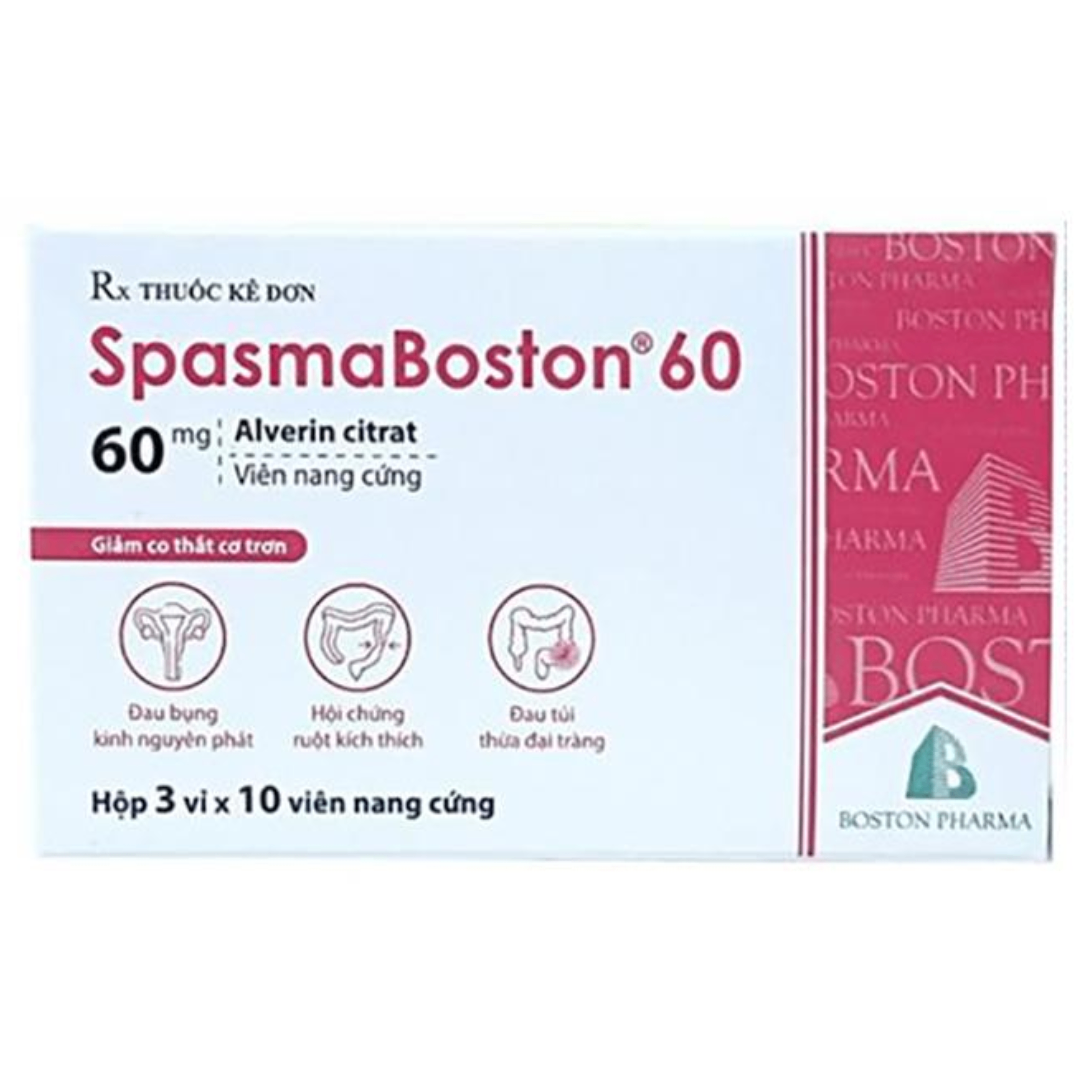 1623. Spasmaboston 60 - (Alverin citrat 60mg) - [Thùng 112 hộp; hộp 3 vỉ; vỉ 10 viên] Bostonpharma - Việt Nam