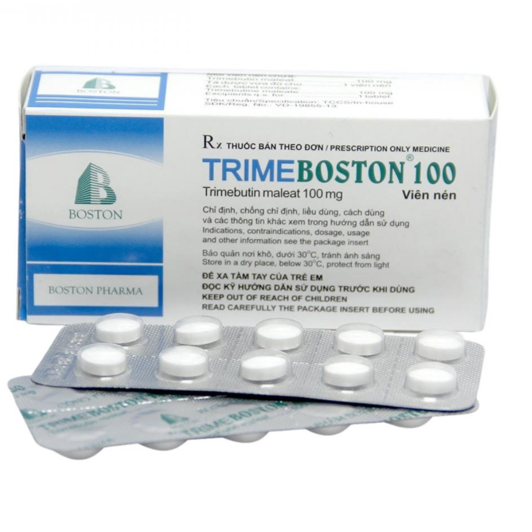1713. Trimeboston 100 - (Trimebutin maleat 100mg) - [Thùng 270 Hộp; Hộp 5 Vỉ; Vỉ 10 Viên] Bostonpharma - Việt Nam