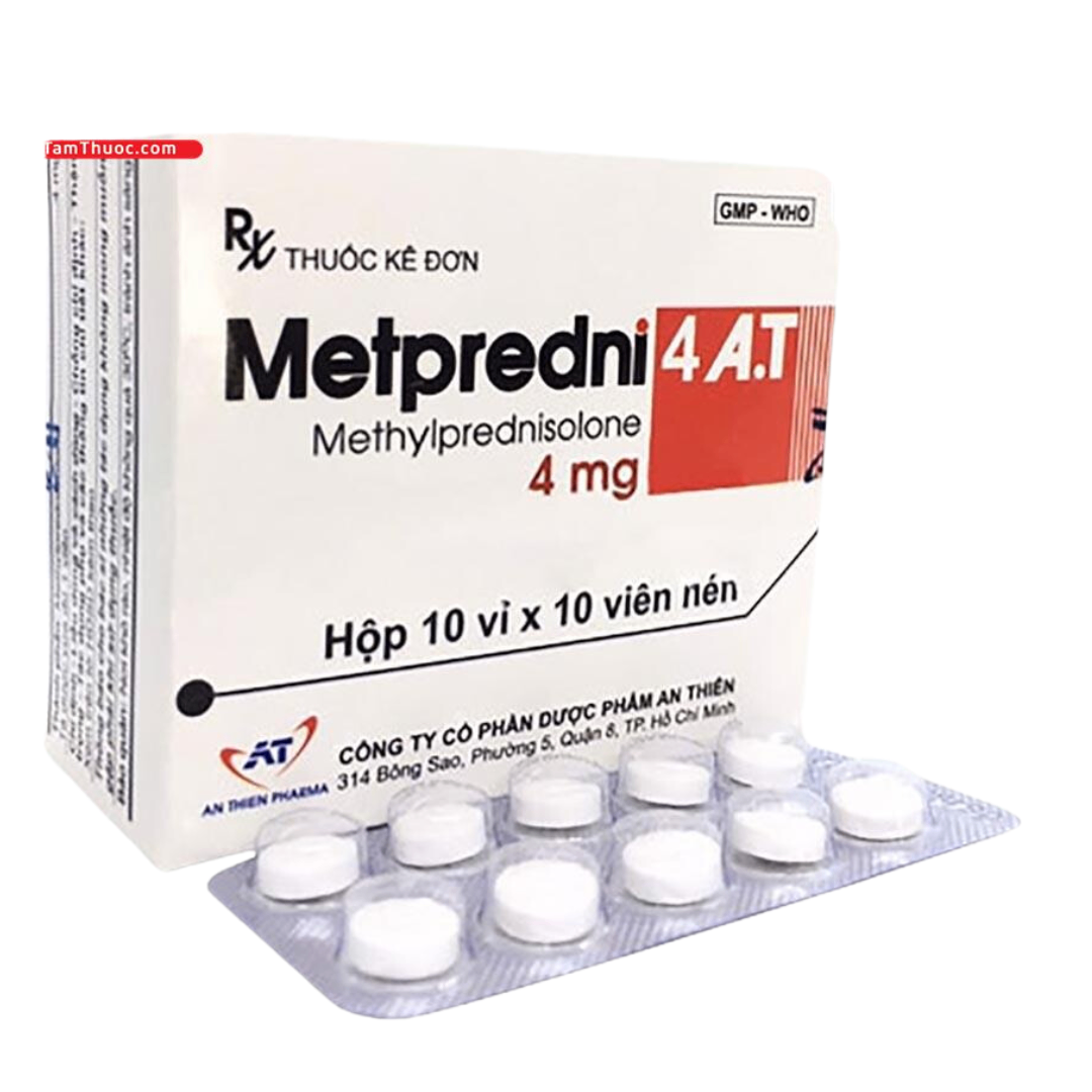 1736. Metpredni 4 A.t - (Methylprednisolon 4mg) - [Thùng 176 Hộp; Hộp 10 Vỉ; Vỉ 10 Viên] An Thiên - Việt Nam