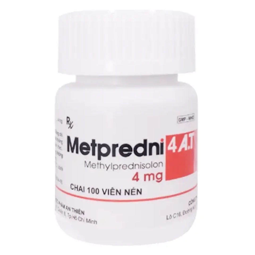 1737. Metpredni 4 A.t - (Methylprednisolon 4mg) - [Thùng 360 Chai; Chai 100 Viên] An Thiên - Việt Nam