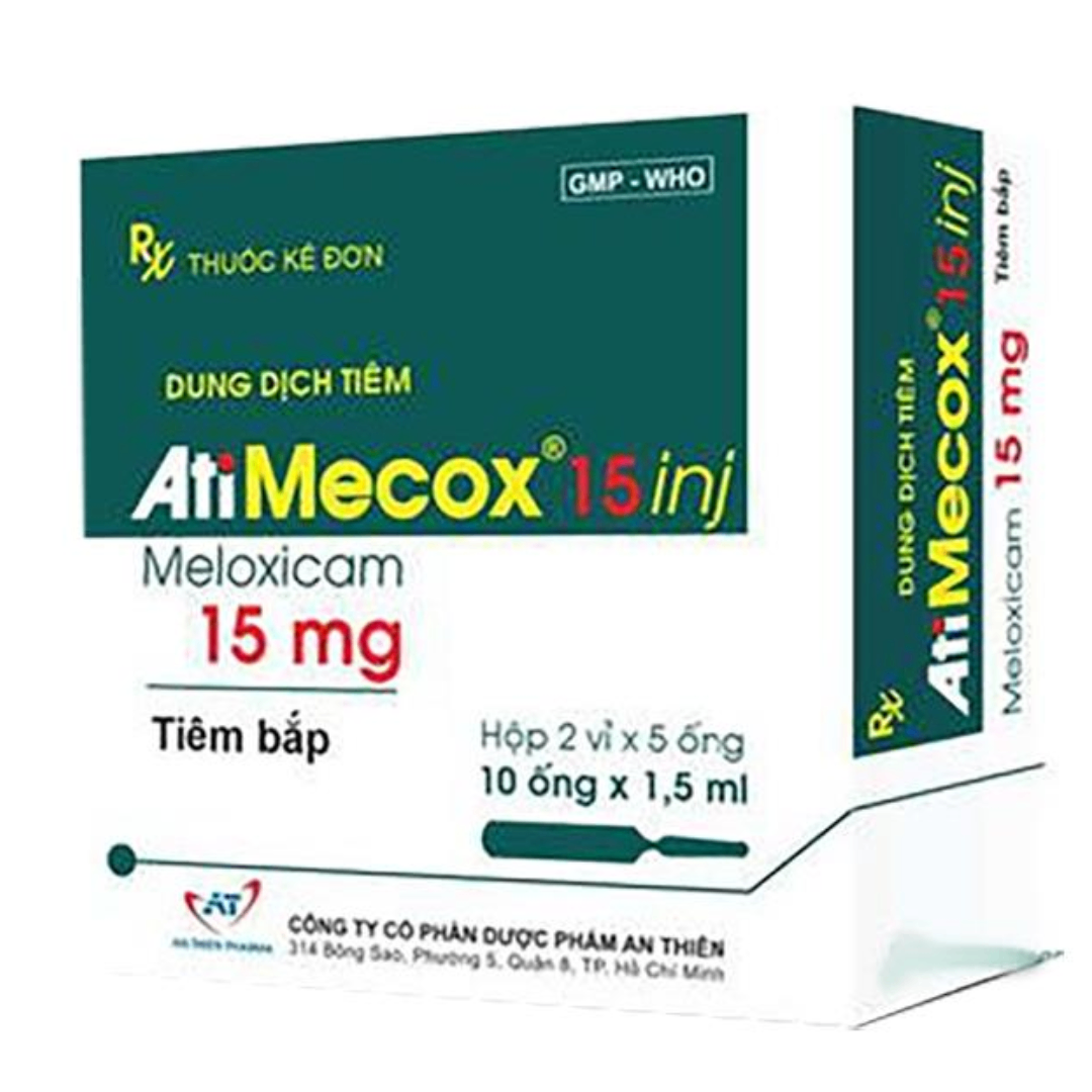 1850. Atimecox 15 Inj - (Meloxicam 15mg) - [Thùng 216 hộp; hộp 10 ống; ống 1.5 ml] An Thiên - Việt Nam