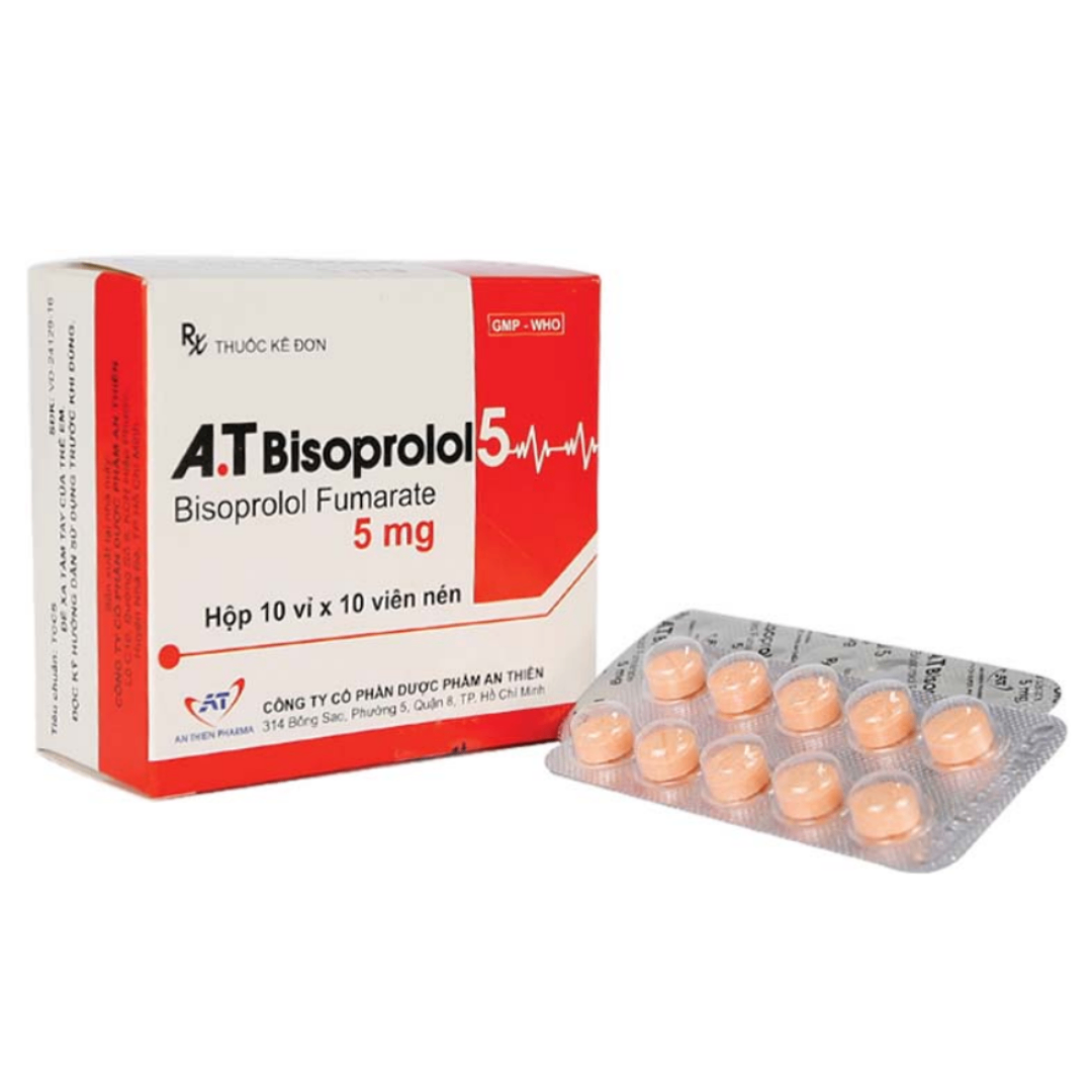 1820. A.t Bisoprolol 5 - (Bisoprolol fumarat 5mg) - [Thùng 176 hộp; hộp 10 vỉ; vỉ 10 viên] An Thiên - Việt Nam