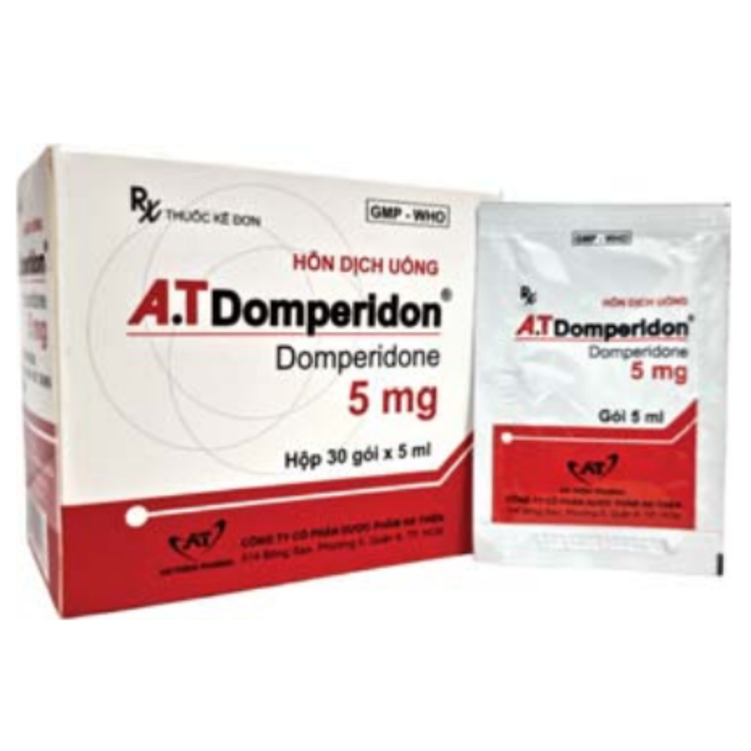 1799. A.t Domperidon - (Domperidon 5mg/5ml) - [Thùng 84 Hộp; Hộp 30 Gói; Gói 5 Ml] An Thiên - Việt Nam