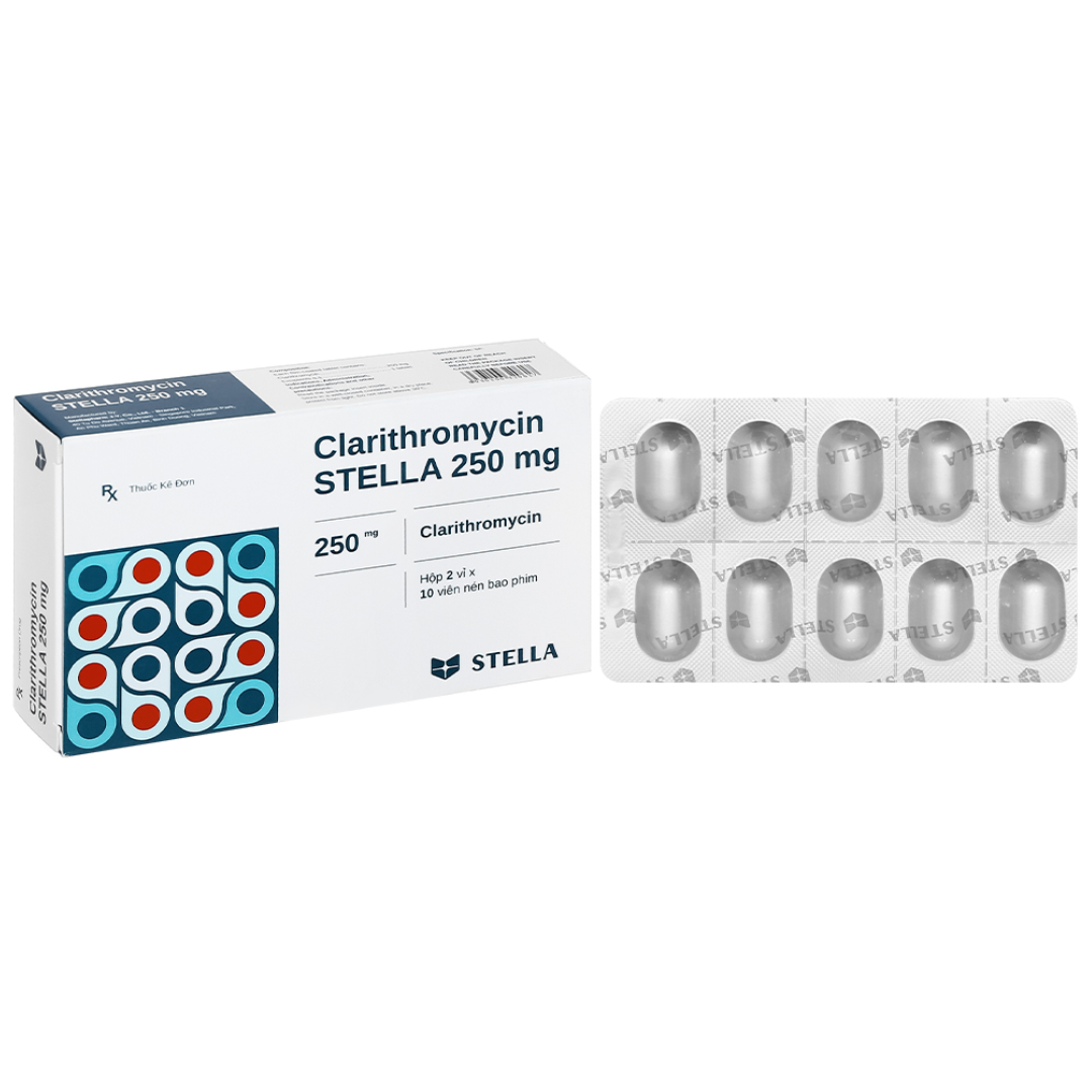 2022. Clarithromycin Stella 250Mg - (Clarithromycin 250mg) - [Thùng 180 Hộp; Hộp 2 Vỉ; Vỉ 10 Viên] Stella - Việt Nam