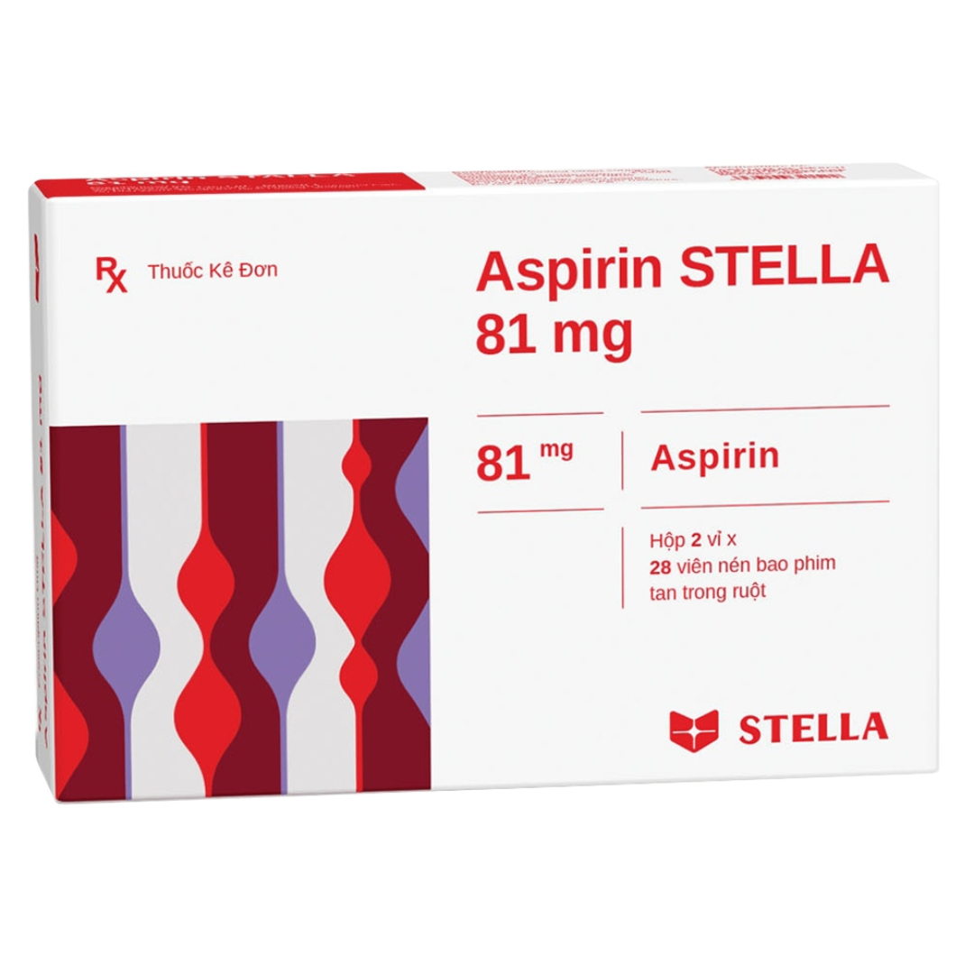 1890. Aspirin Stella 81Mg - (Aspirin 81mg) - [Thùng 300 Hộp; Hộp 2 Vỉ; Vỉ 28 Viên] Stella - Việt Nam