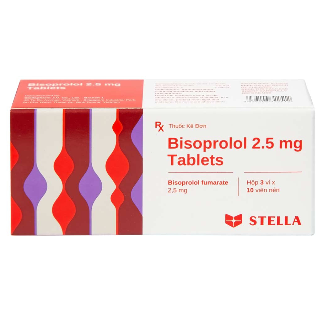 1892. Bisoprolol 2.5Mg Tablets - (Bisoprolol fumarat 2.5mg) - [Thùng 360 Hộp; Hộp 3 Vỉ; Vỉ 10 Viên] Stella - Việt Nam