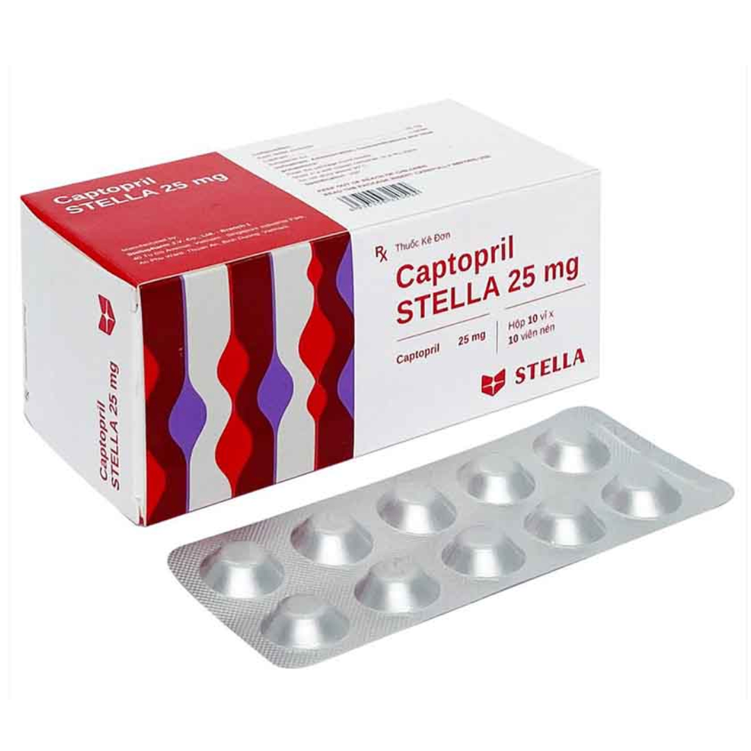 1895. Captopril Stella 25Mg - (Captopril 25mg) - [Thùng 160 Hộp; Hộp 10 Vỉ; Vỉ 10 Viên] Stella - Việt Nam