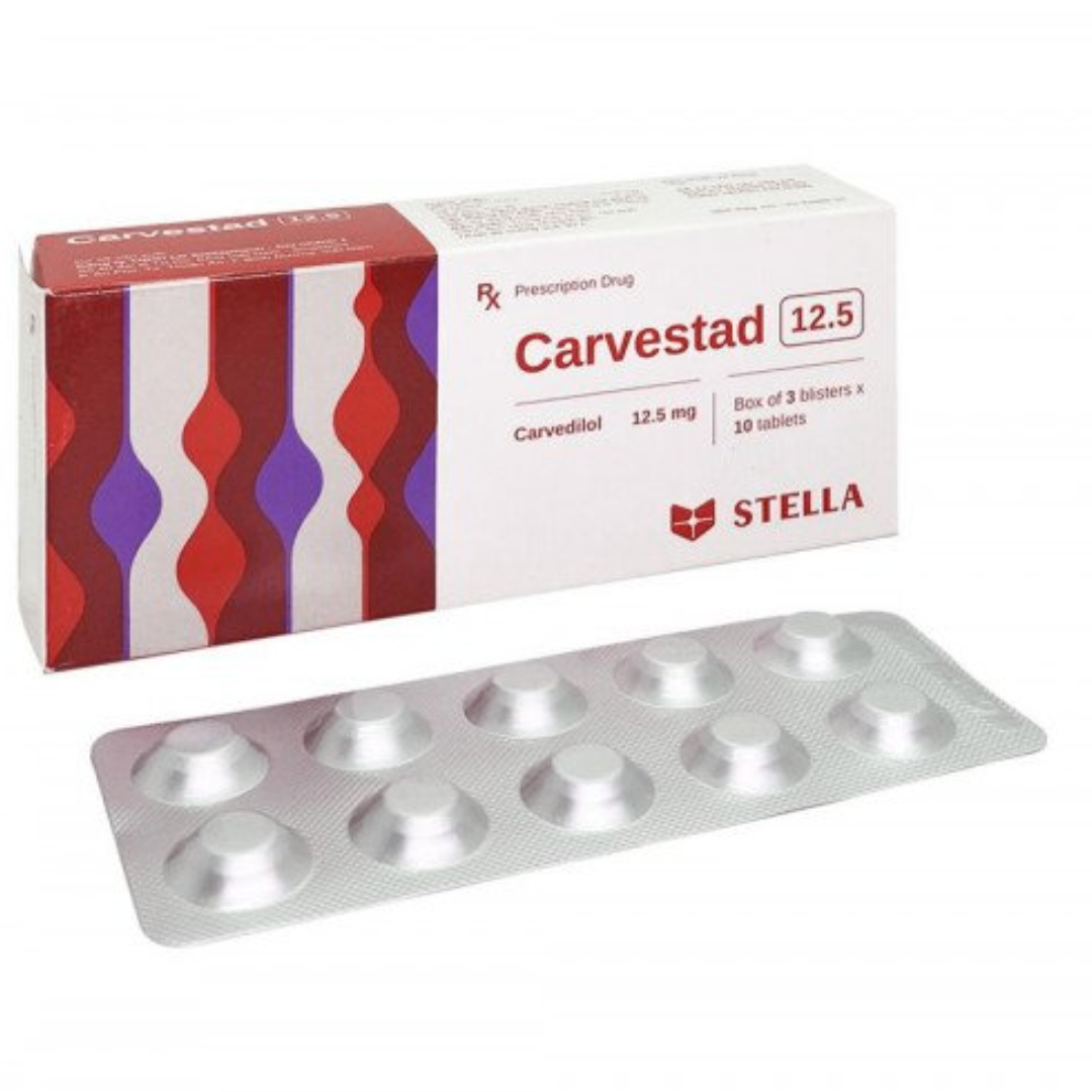 1896. Carvestad 12.5 - (Carvedilol 12.5mg) - [Thùng 320 Hộp; Hộp 3 Vỉ; Vỉ 10 Viên] Stella - Việt Nam
