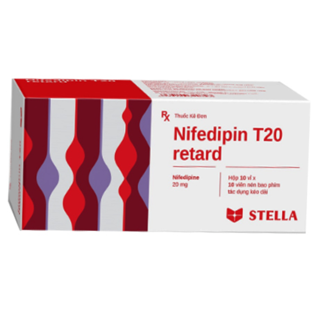 1923. Nifedipin T20 Retard - (Nifedipin 20mg) - [Thùng 180 Hộp; Hộp 10 Vỉ; Vỉ 10 Viên] Stella - Việt Nam