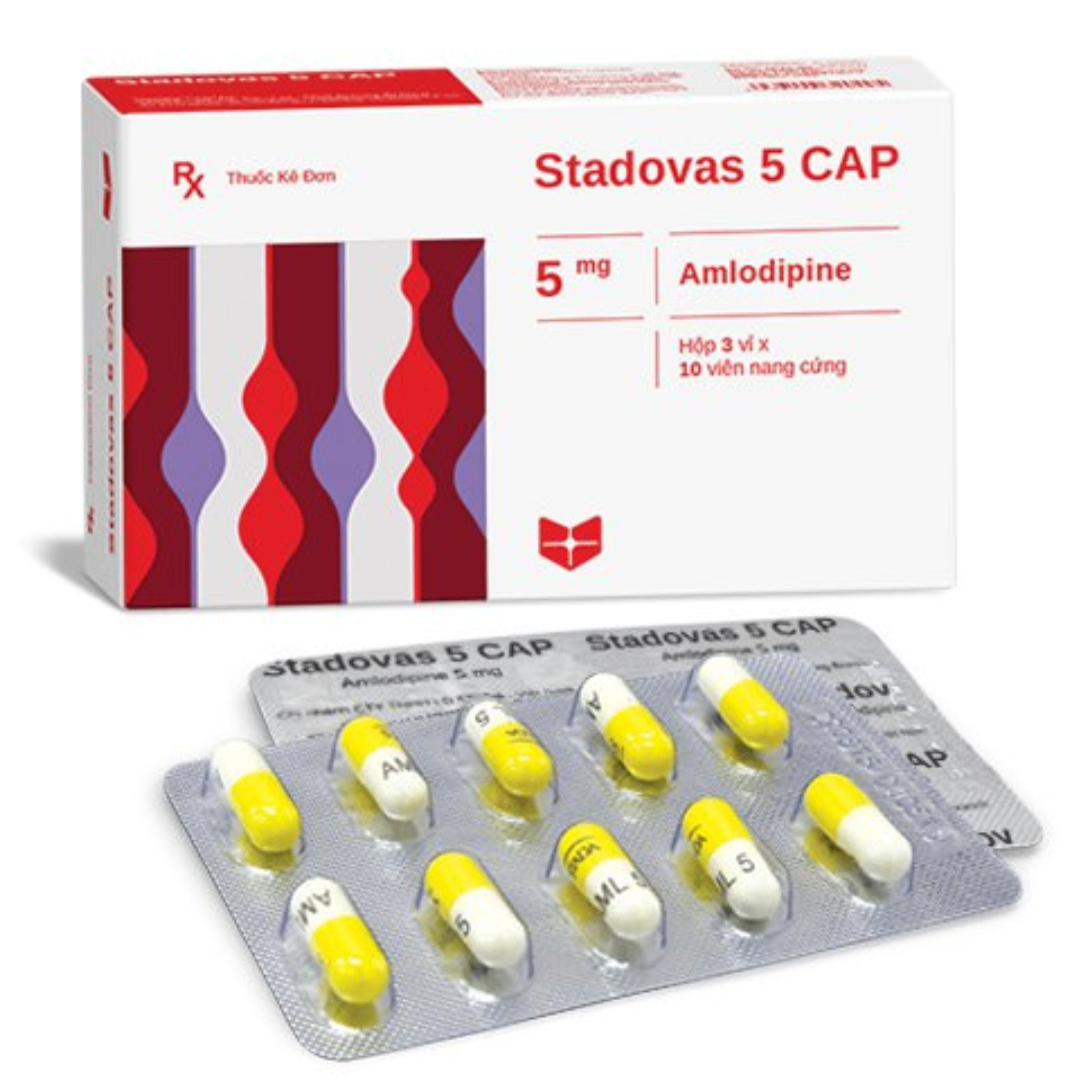 1933. Stadovas 5 Cap - (Amlodipine 5mg) - [Thùng 260 Hộp; Hộp 3 Vỉ; Vỉ 10 Viên] Stella - Việt Nam