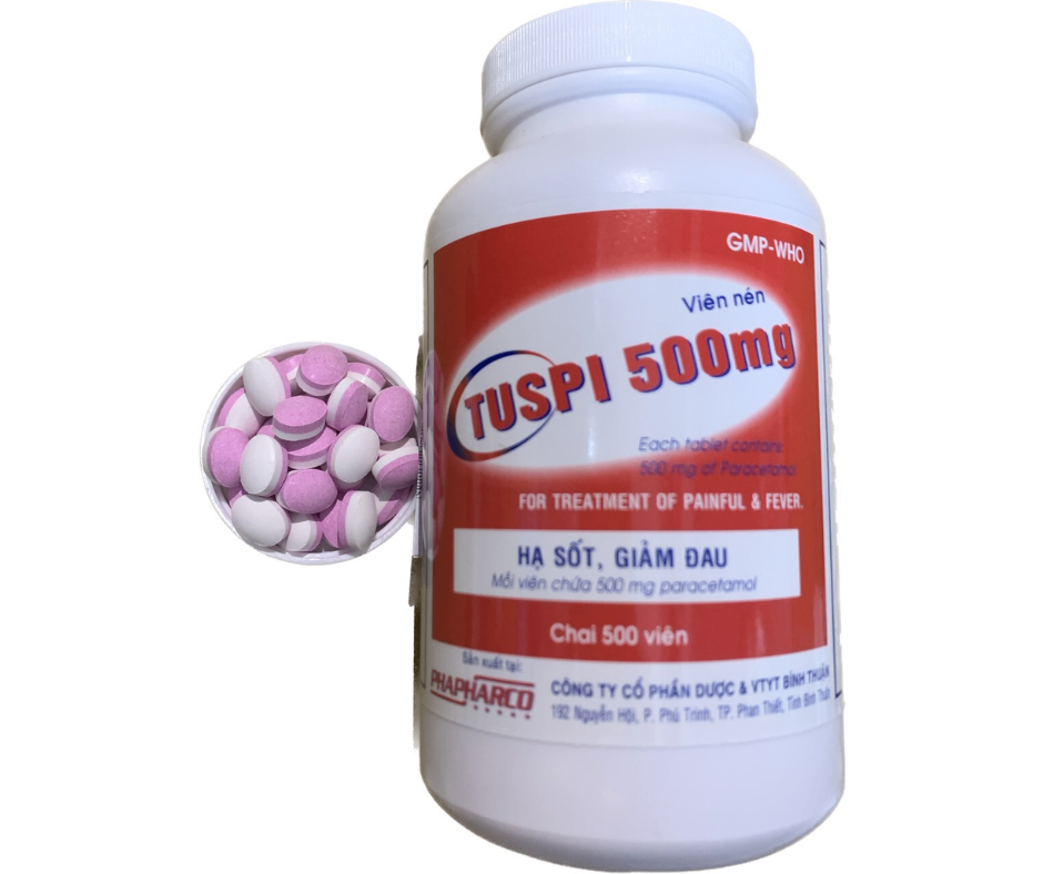 2204. Tuspi 500 Mg - (Paracetamol 500mg) - [Thùng 40 Chai; Chai 500 Viên] Bình Thuận - Việt Nam