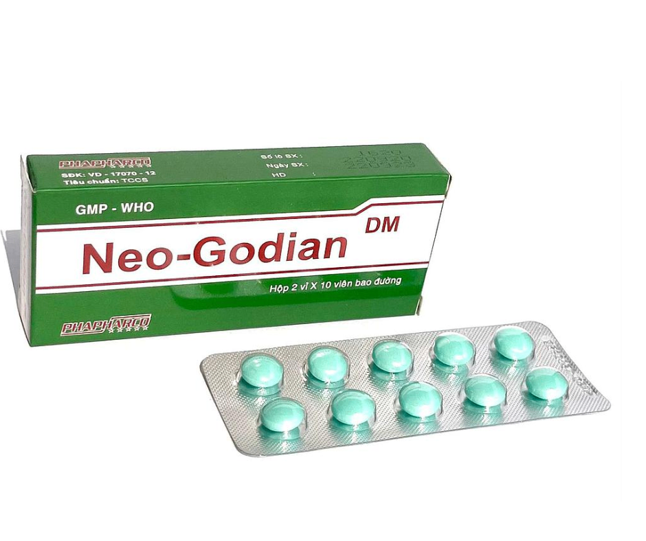 2195. Neo-Godian - (Dextromethorphan 5mg + Terpin hydrat 100mg + NatriBenzoat 50mg) - [Thùng 360 Hộp; Hộp 2 Vỉ; Vỉ 10 Viên] Bình Thuận - Việt Nam