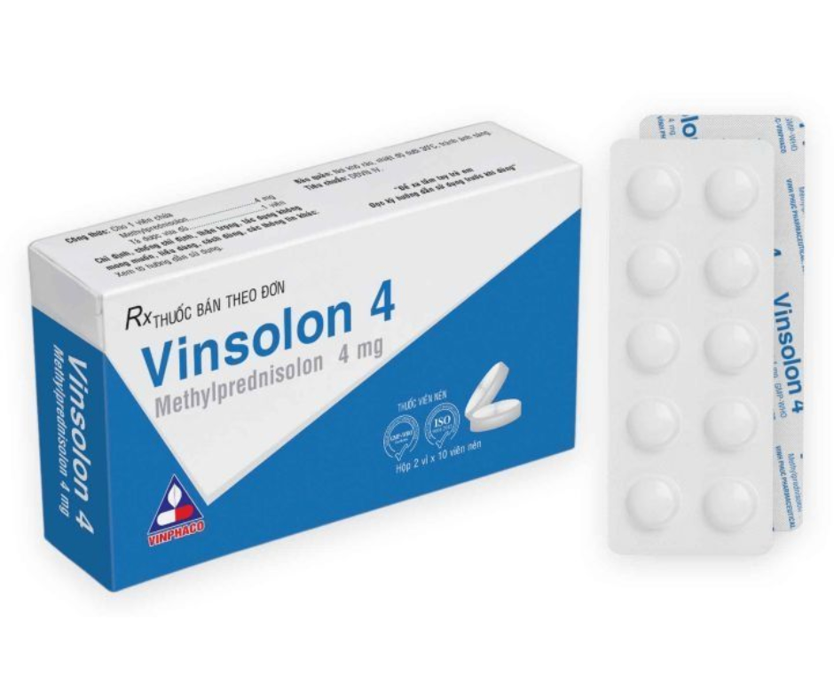2408. Vinsolon 4 - (Methyl prednisolone 4mg) - [Thùng 108 hộp; hộp 2 vỉ; vỉ 10 viên] Vinphaco - Việt Nam