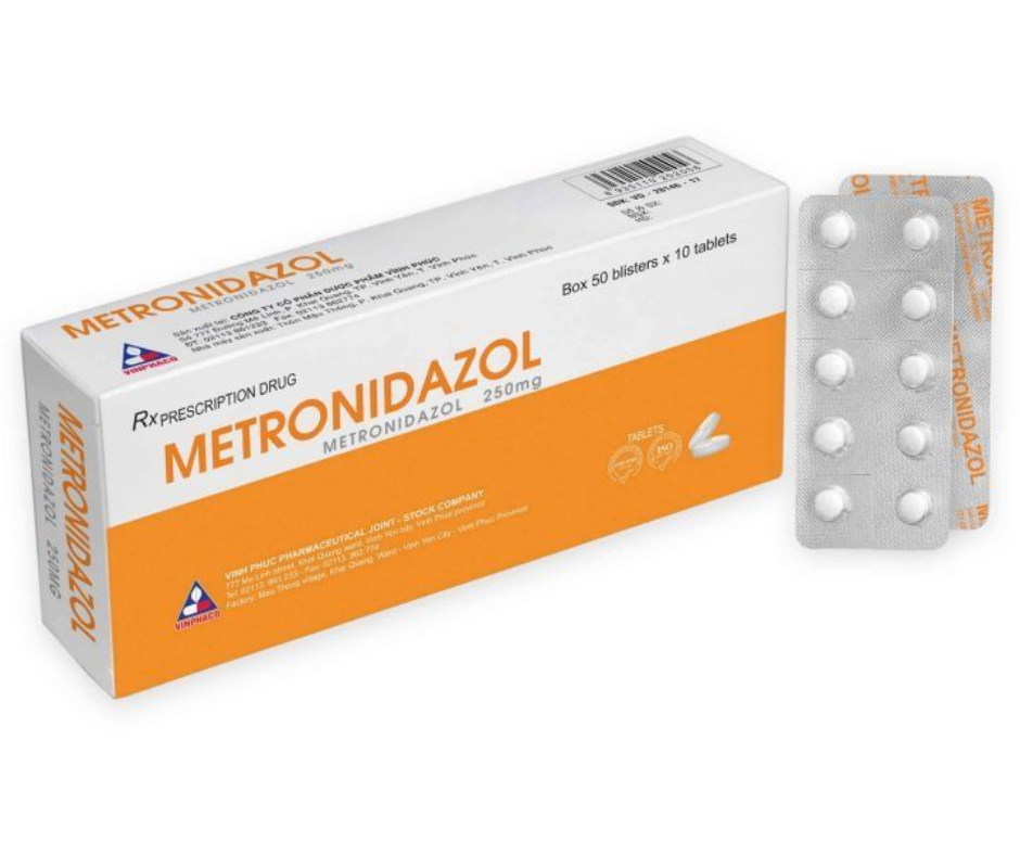 2391. Metronidazol - (Metronidazol 250mg) - [Thùng 20 hộp; hộp 50 vỉ; vỉ 10 viên] Vinphaco - Việt Nam