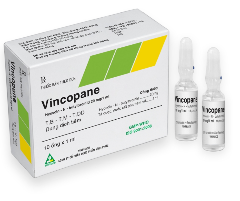 2337. Vincopane - (Hyosin – N- Butylbromid 20mg/1ml) - [Thùng 144 hộp; hộp 2 vỉ; vỉ 5 ml; ml 1 ống] Vinphaco - Việt Nam