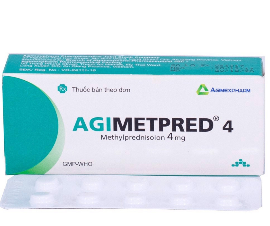 2577. Agimetpred 4 - (Methylprednisolon 4mg) - [Thùng 300 Hộp; Hộp 6 Vỉ; Vỉ 10 Viên] Agimexpharm - Việt Nam