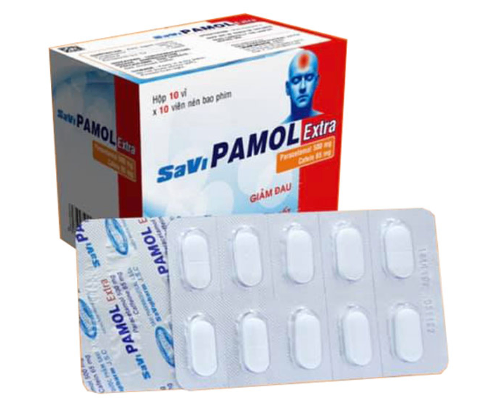 2524. Savipamol Extra - (Paracetamol 500mg + Cafeine 65mg) - [Thùng 54 hộp; hộp 10 vỉ; vỉ 10 viên] Savipharm - Việt Nam