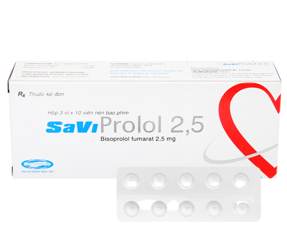 2559. Saviprolol 2,5 - (Bisoprolol fumarat 2.5mg) - [Thùng 162 Hộp; Hộp 3 Vỉ; Vỉ 10 Viên] Savipharm - Việt Nam