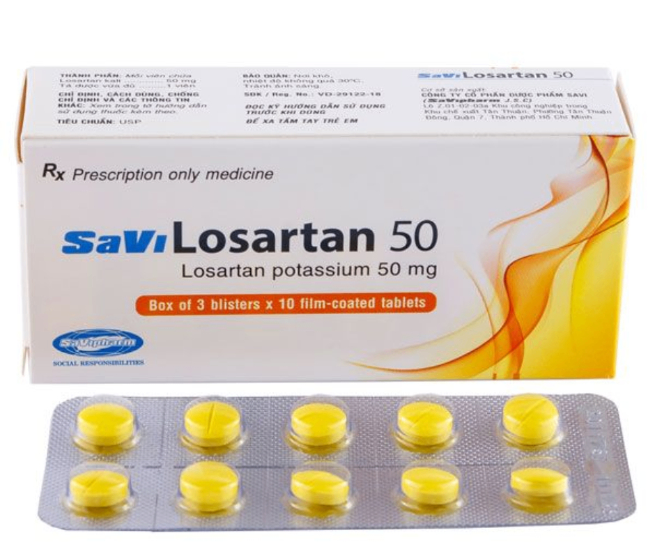 2552. Savi Losartan 50 - (Losartan kali 50mg) - [Thùng 264 Hộp; Hộp 3 Vỉ; Vỉ 10 Viên] Savipharm - Việt Nam