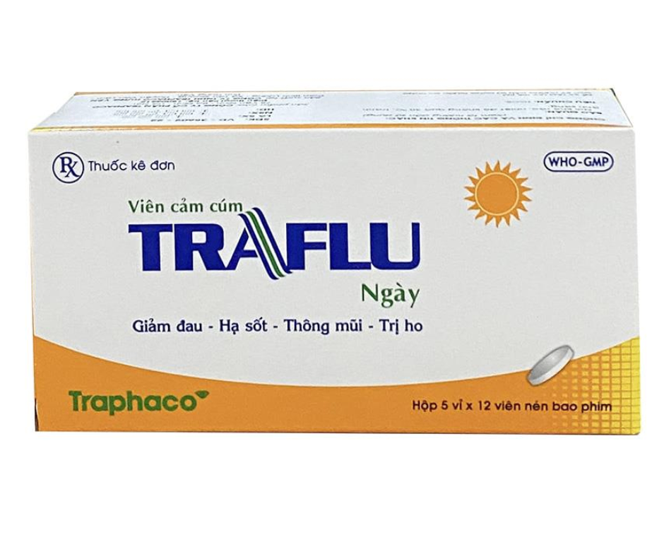 2616. Viên Cảm Cúm Traflu Ngày - (Paracetamol 500mg + Dextromethorphan HBr 15mg + Phenylephrine HCl 5mg) - [Thùng 66 Hộp; Hộp 5 Vỉ; Vỉ 12 Viên] Traphaco - Việt Nam