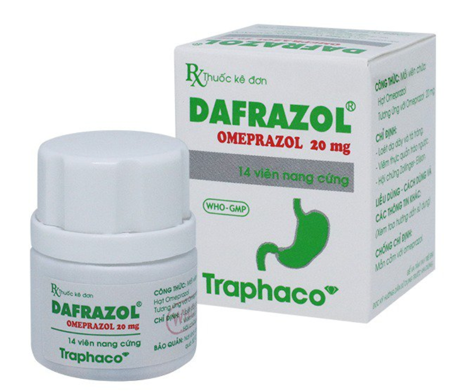 2614. Dafrazol 20Mg - (Omeprazole 20mg) - [Thùng 240 lọ; lọ 14 viên] Traphaco - Việt Nam