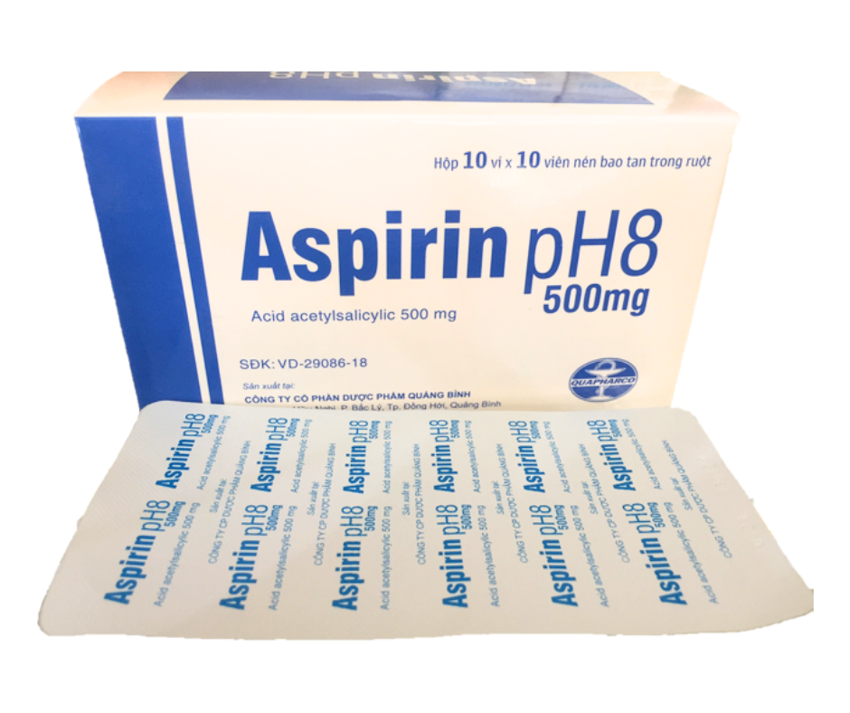 2732. Aspirin Ph8 ( Vỉ Nhôm) - (Acetylsalicylic acid 500mg) - [hộp 10 vỉ; vỉ 10 viên] Quảng Bình - Việt Nam